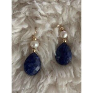 Ross-Simons Earrings Blue Faceted Teardrop & White Pearl Dangle Drop